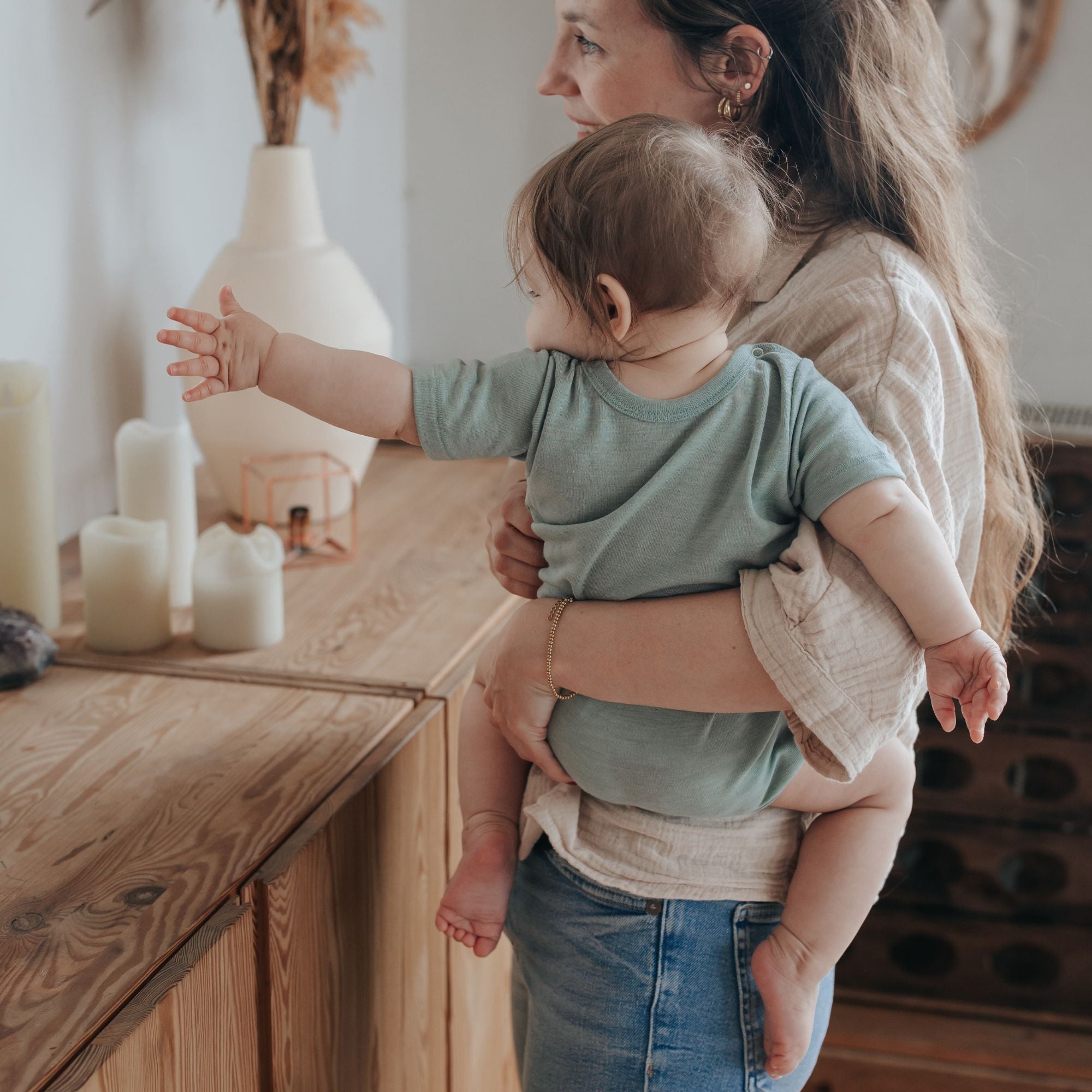 Body a maniche corte in lana-seta | Essential Menta