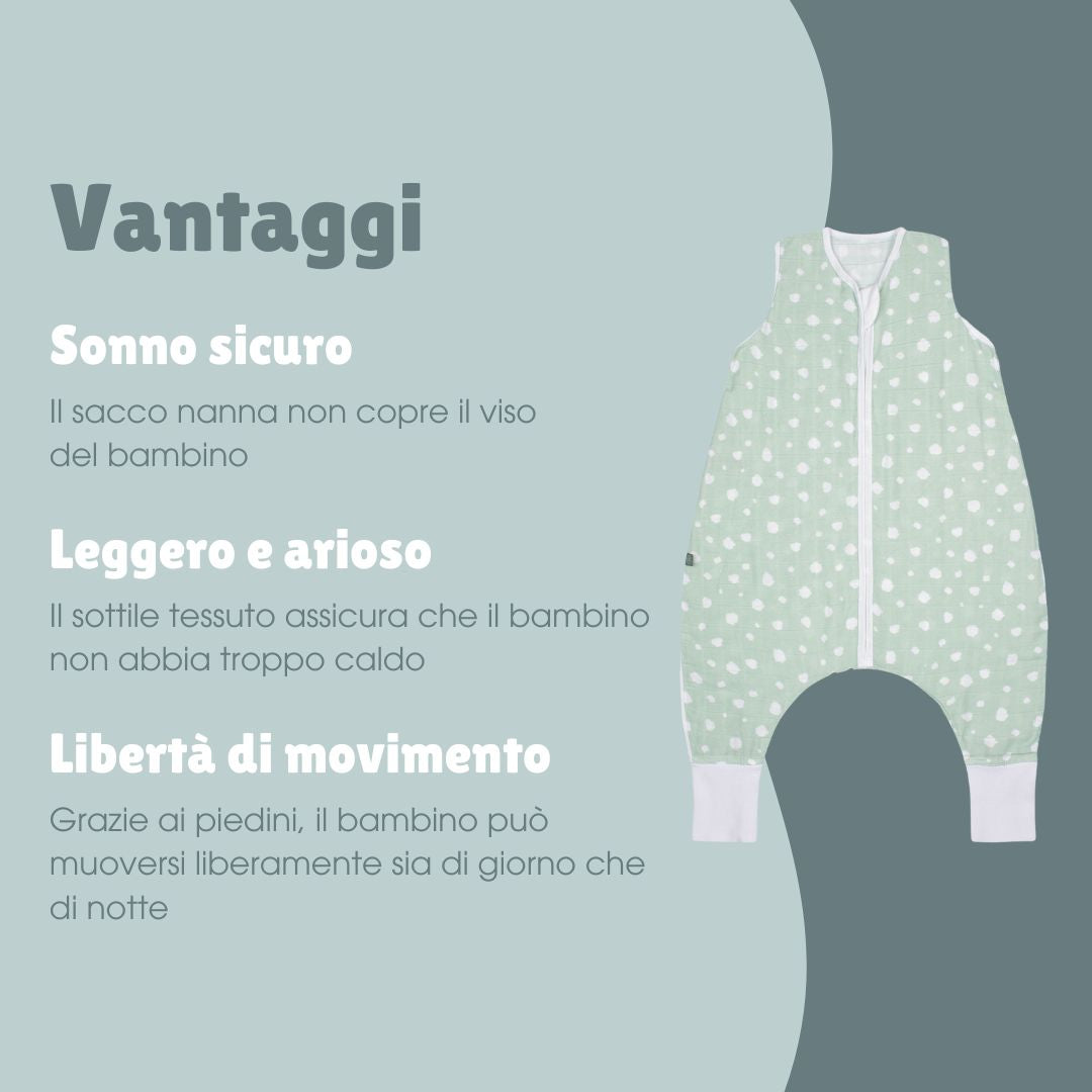 Sacco nanna in mussola con piedi 0.5 TOG | Pois Menta