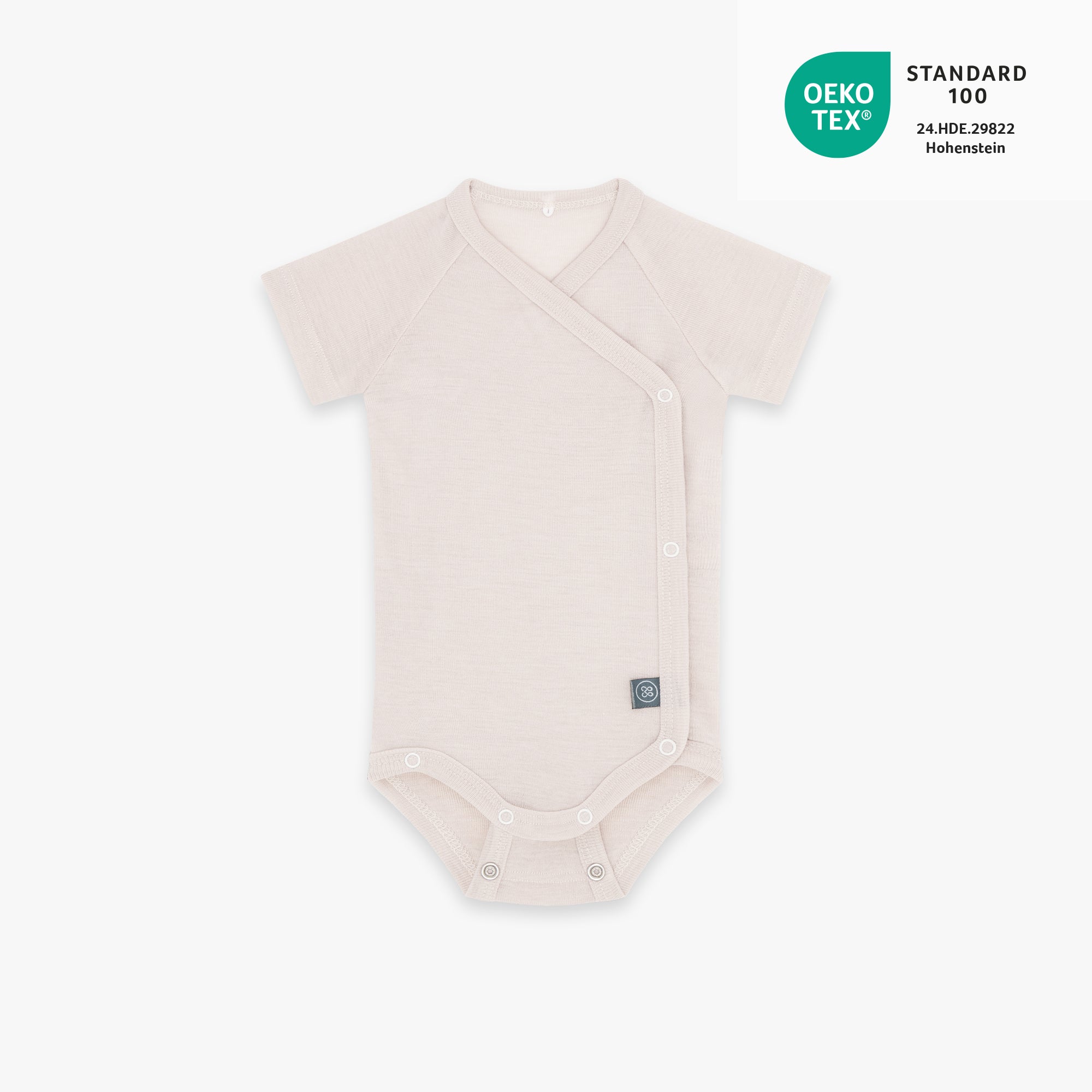 Body incrociato a maniche corte in lana-seta | Essential Beige