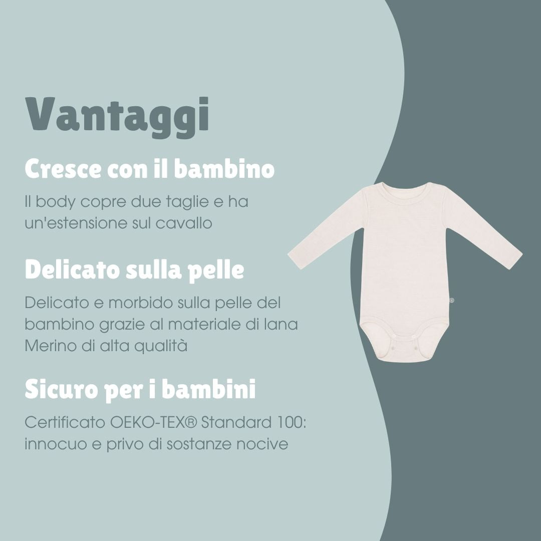 Body a maniche lunghe in lana-merino | Essential Beige