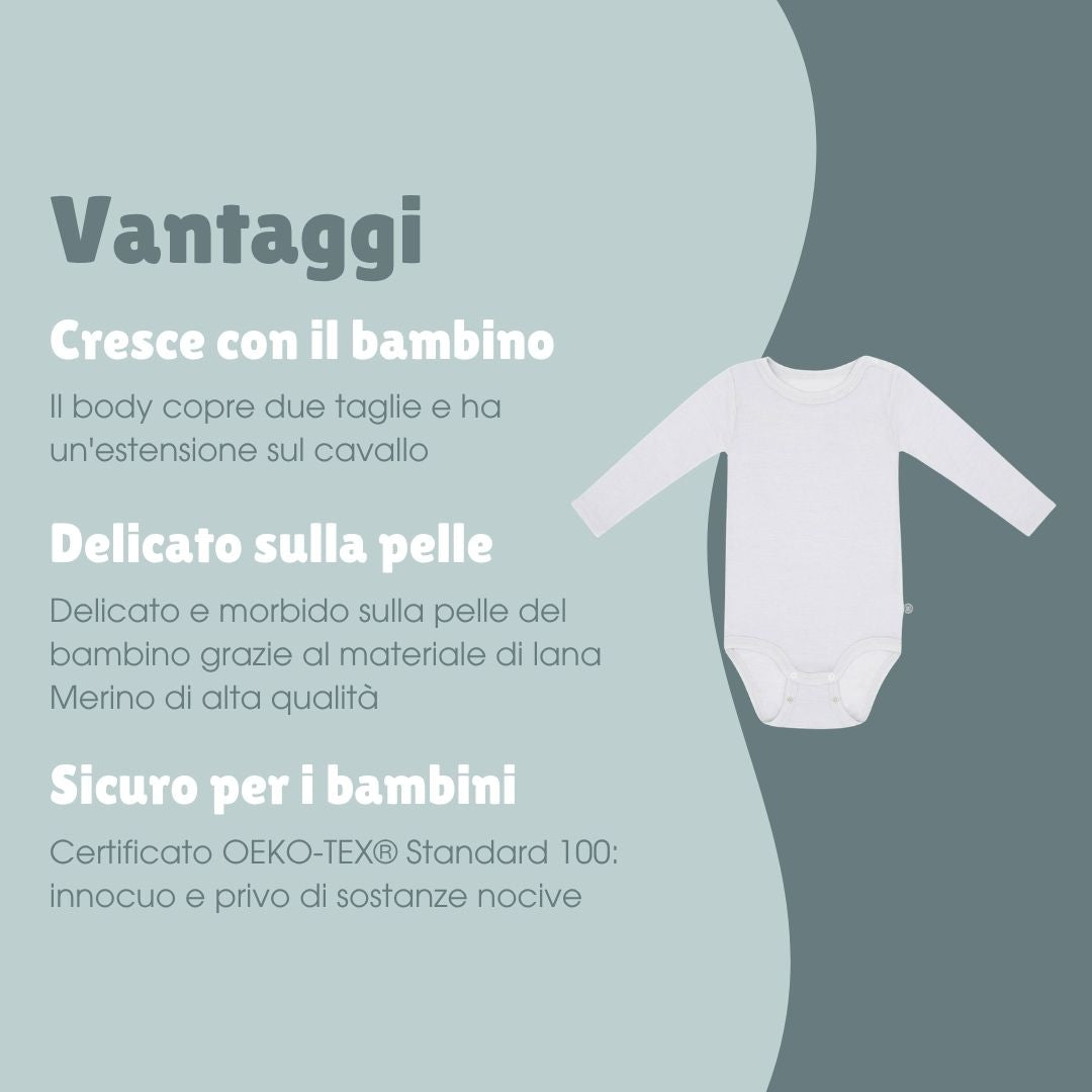 Body a maniche lunghe in lana-merino | Essential Grigio