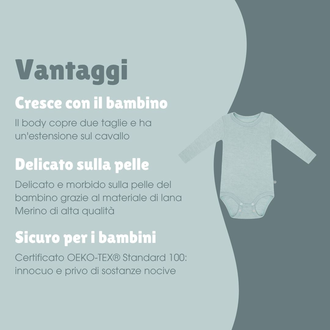 Body a maniche lunghe in lana-merino | Essential Menta