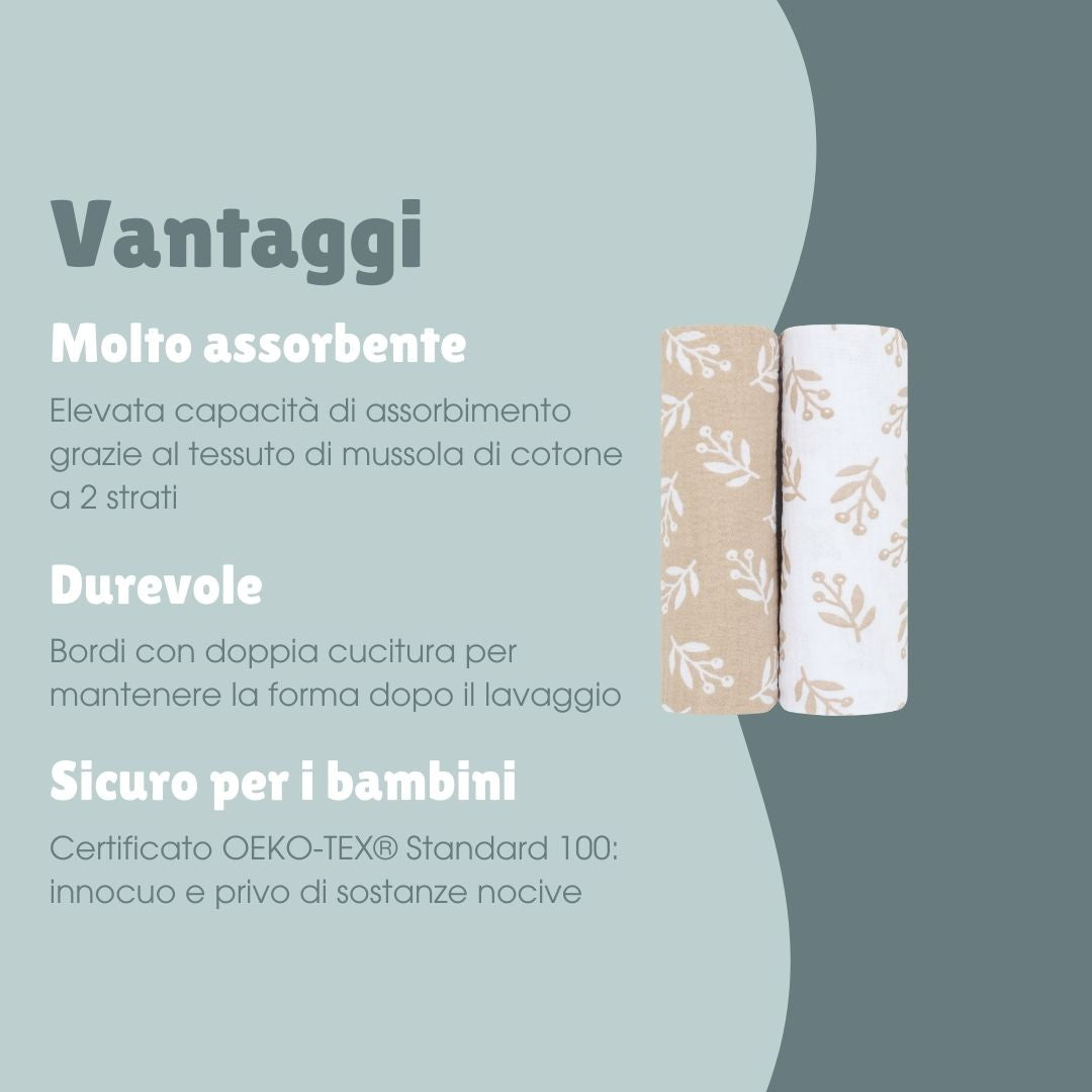 Panni anti rigurgito 2 pezzi | Floreale Sabbia