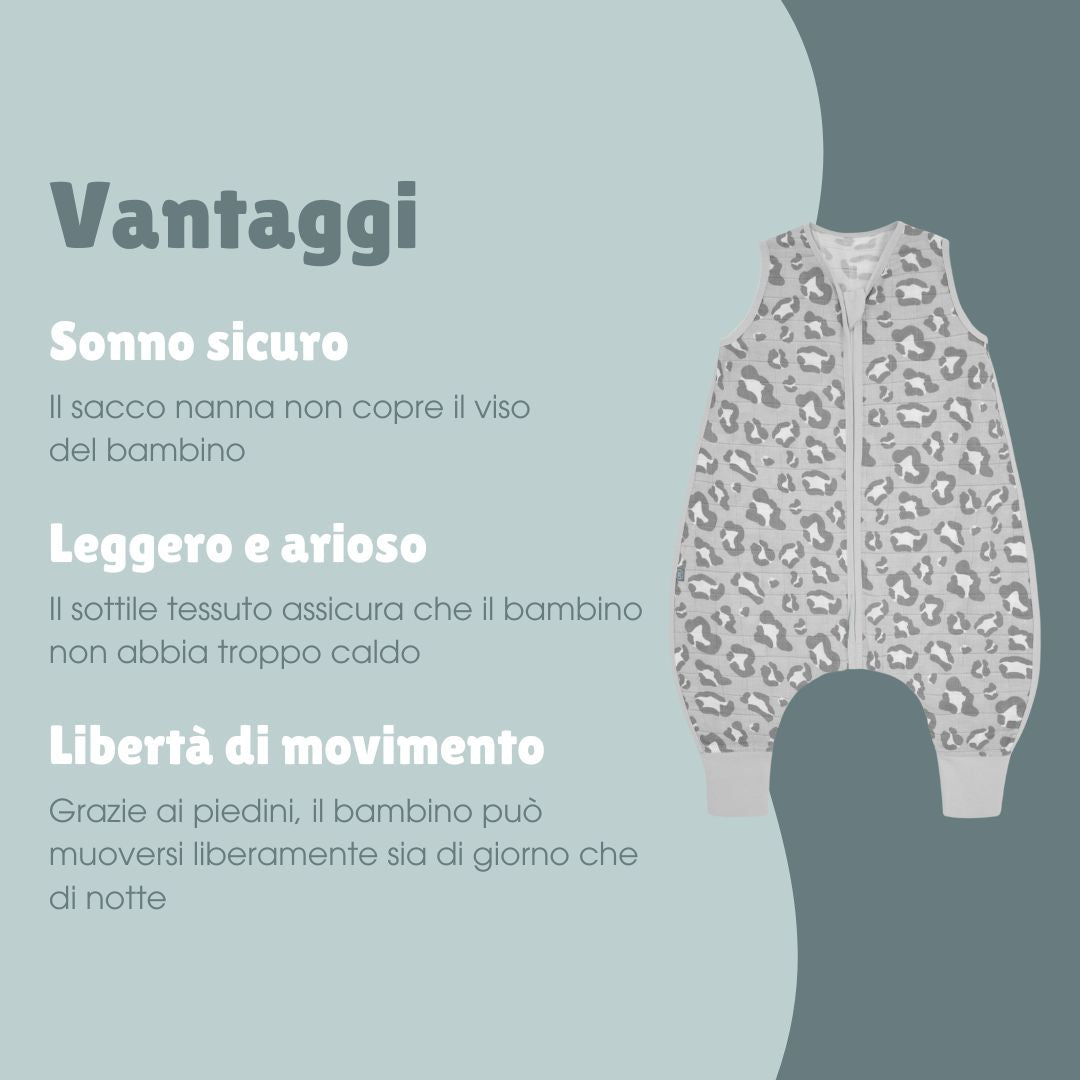 Sacco nanna in mussola con piedi 0.5 TOG | Leopardo Grigio
