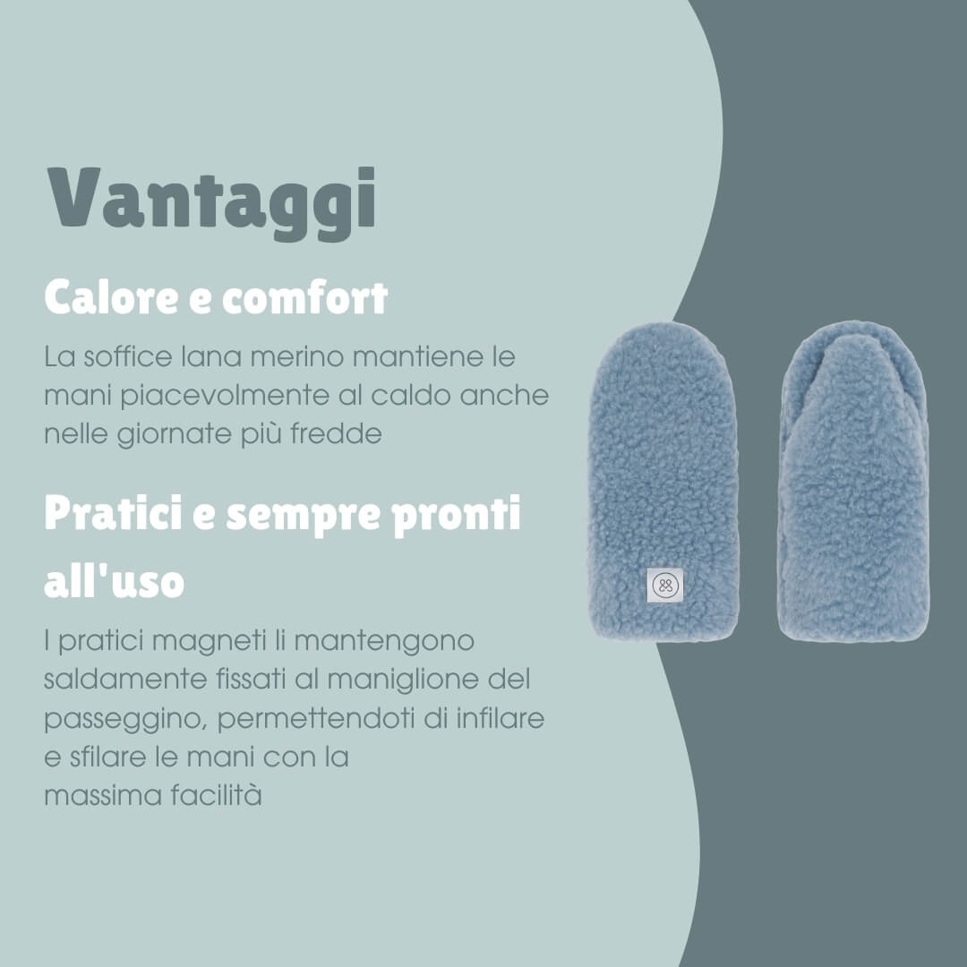 Guanti per passeggino in lana merino | Essential Ice Blu