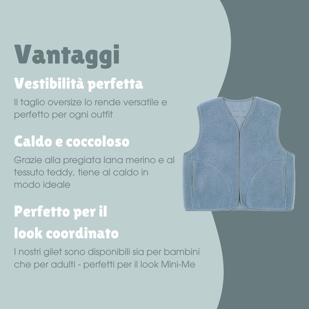 Gilet teddy in lana merino adulti | Essential Ice Blu