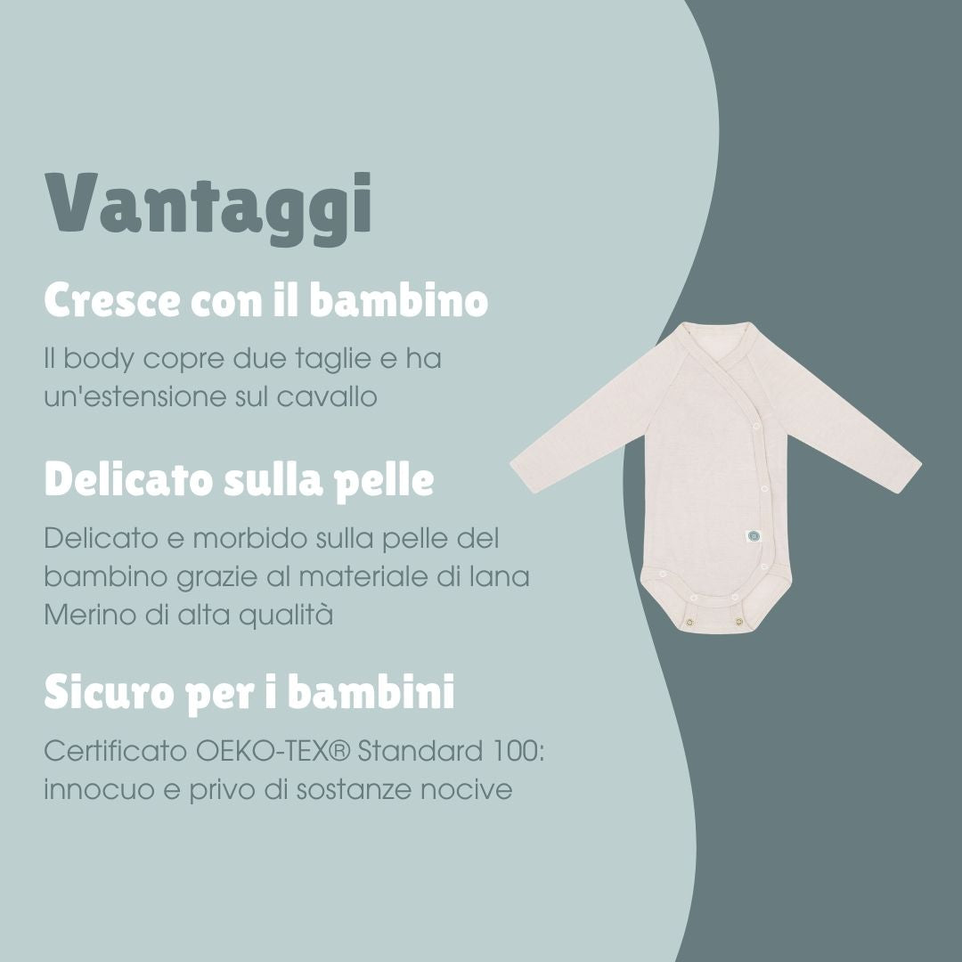 Body incrociato a maniche lunghe lana-merino | Essential Beige