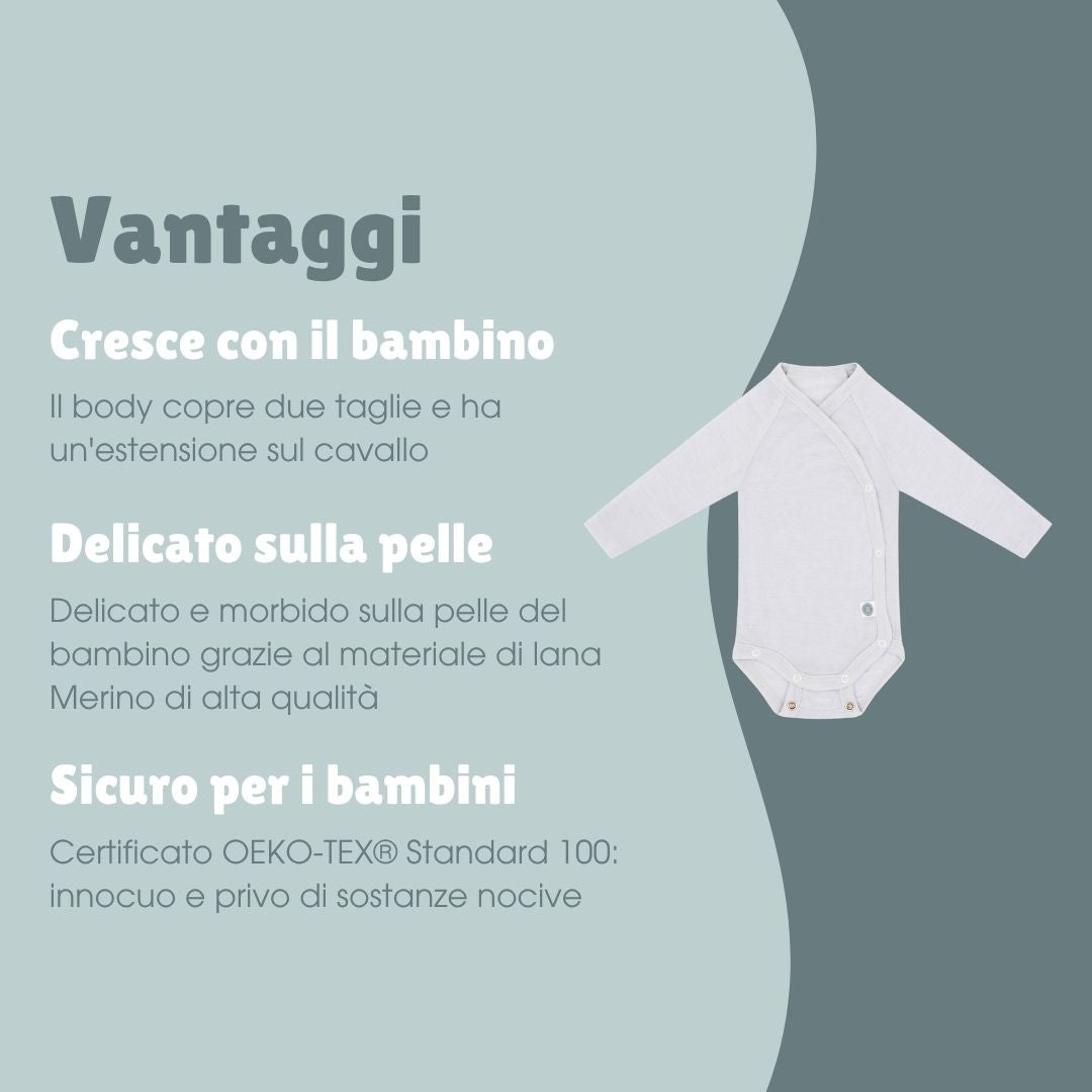 Body incrociato a maniche lunghe lana-merino | Essential Grigio