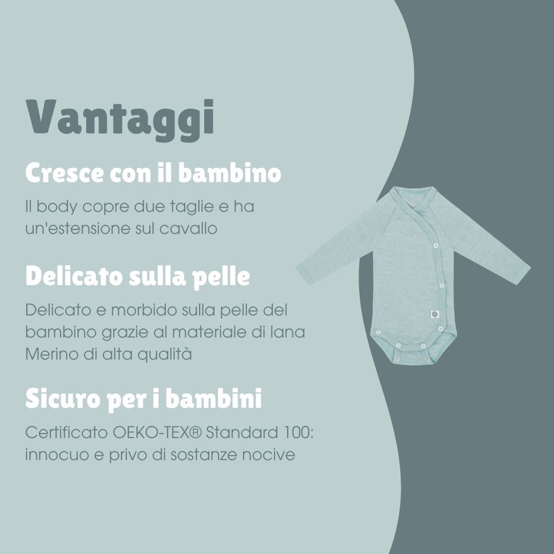 Body incrociato a maniche lunghe lana-merino | Essential Menta