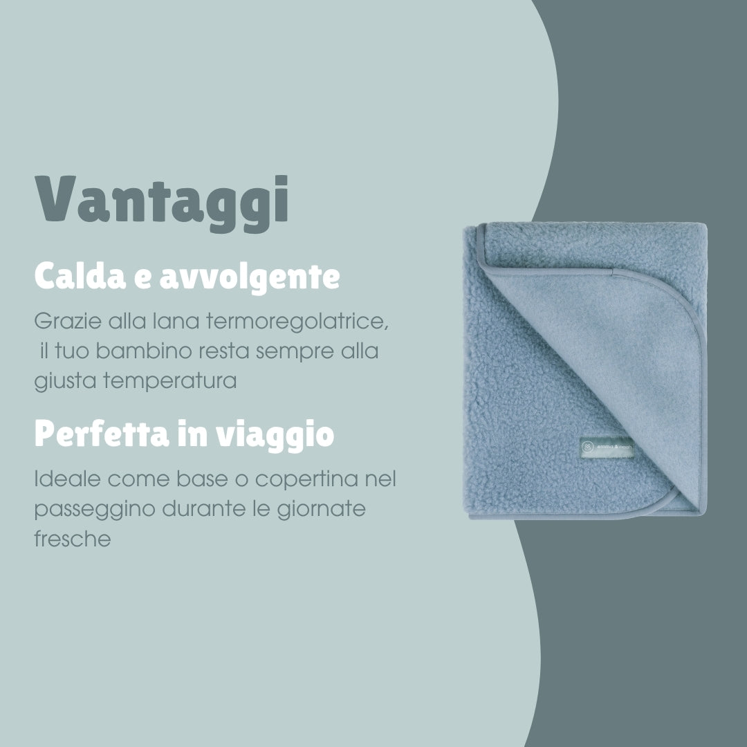 Coperta coccolosa in lana merino teddy | Essential Ice Blu