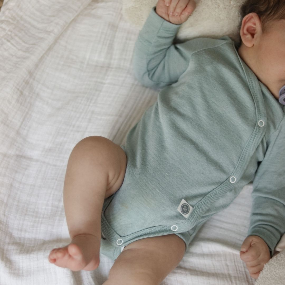 Body incrociato a maniche lunghe lana-merino | Essential Menta